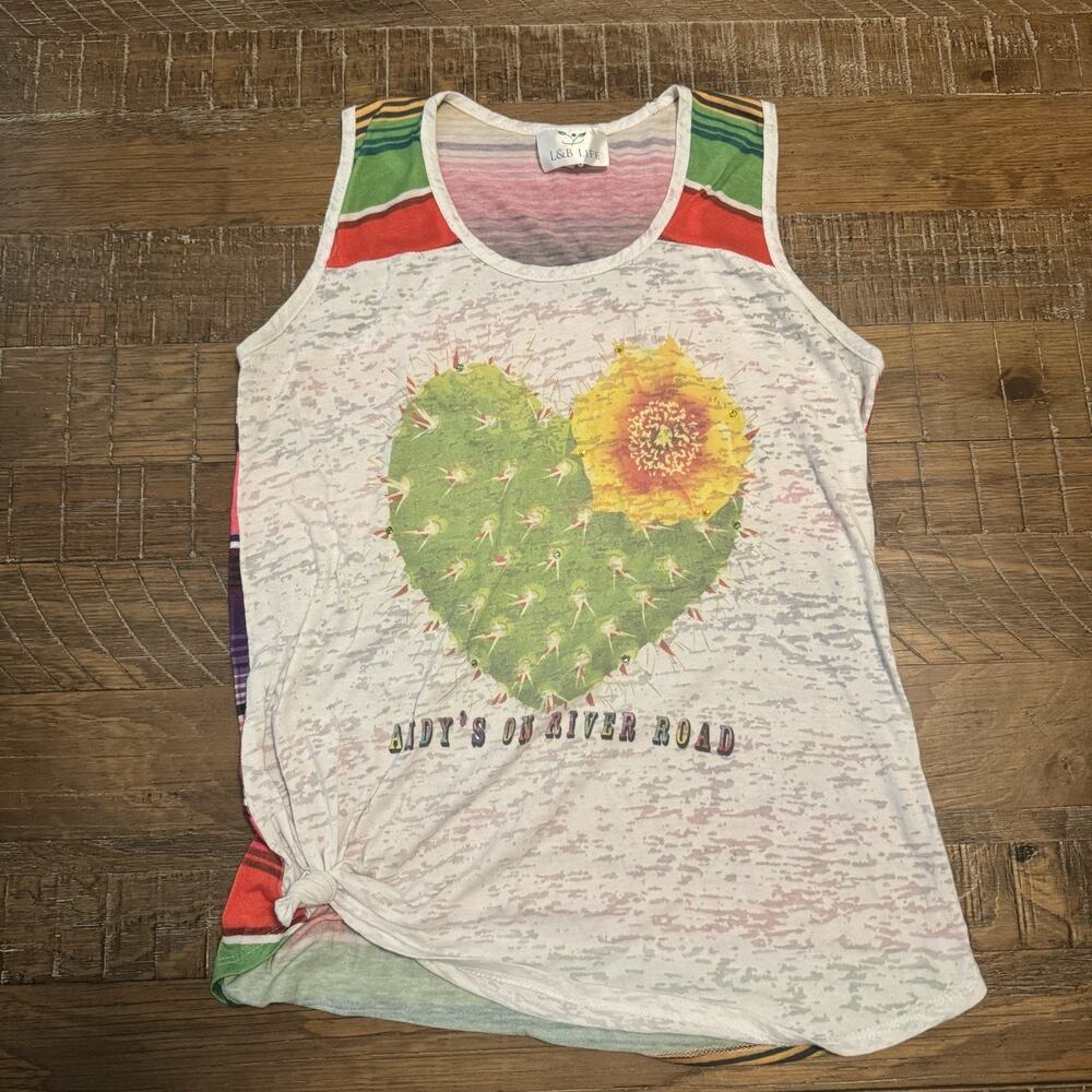 L&B Cactus Heart Tank Top with Stripes M Andy’s On River Road